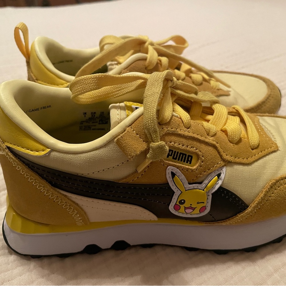 Puma Kids Yellow and Brown Sneakers with Pikachu Charm